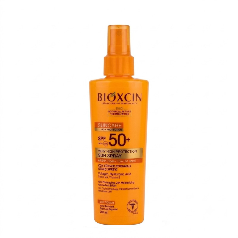 اسپری ضد آفتاب بی‌رنگ بیوکسین Bioxcin  مدل High protection ‌محافظ UVA/UVB مناسب برای انواع پوست حجم 200 میلی‌لیتر