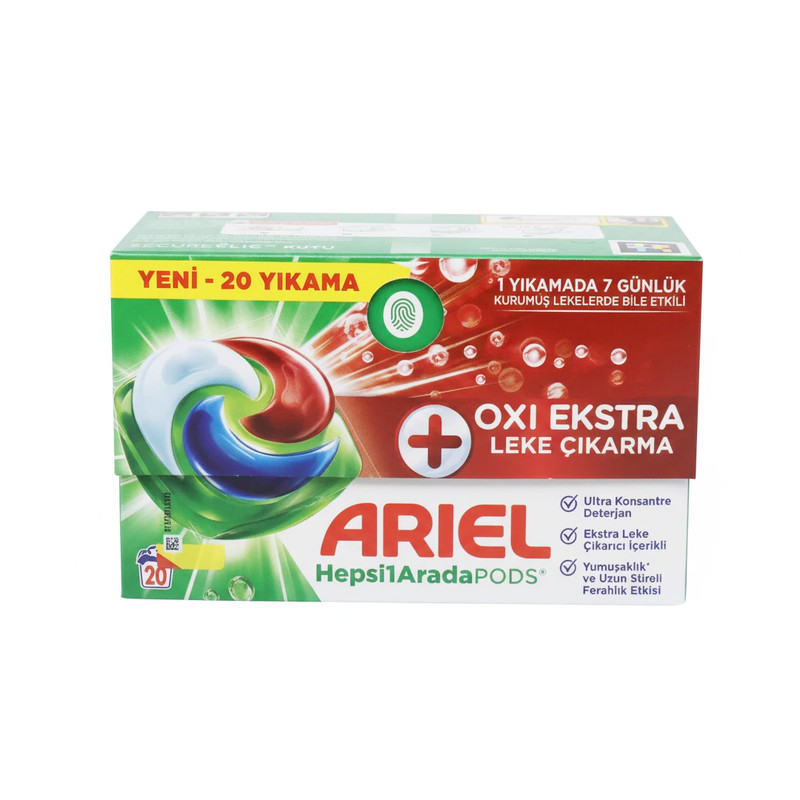 قرص ماشین لباسشویی آریلAriel  با رایحه کوهستانی مناسب برای همه لباس ها وزن 490 گرم بسته 20 عددی