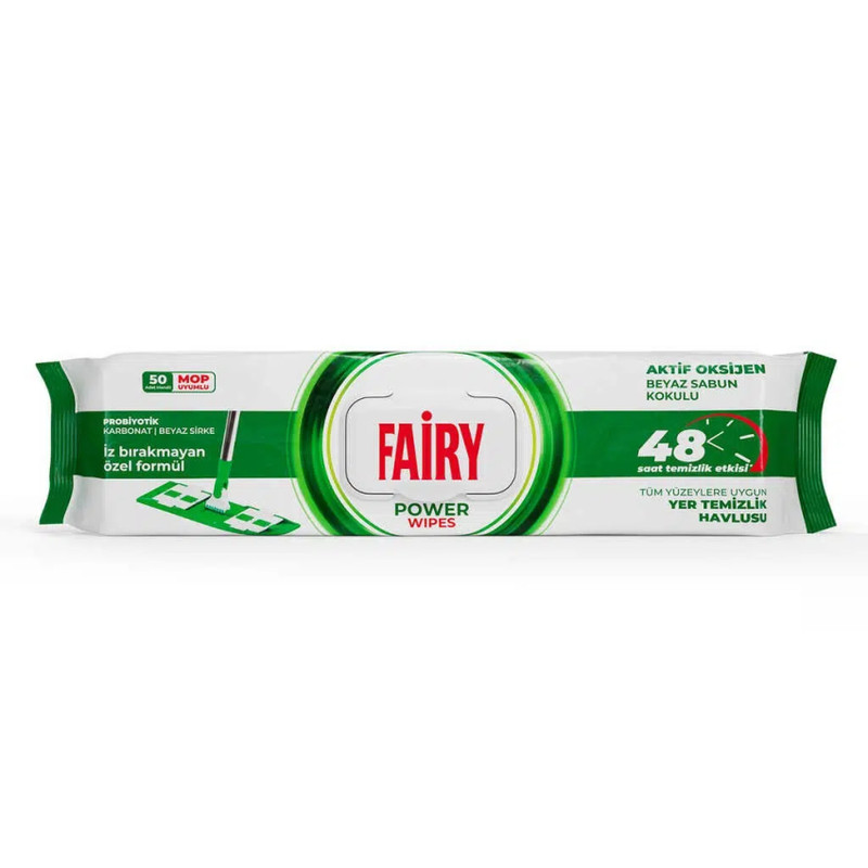 دستمال نظافت مخصوص تی فیریFairy  مدل power wipes بسته 50 عددی
